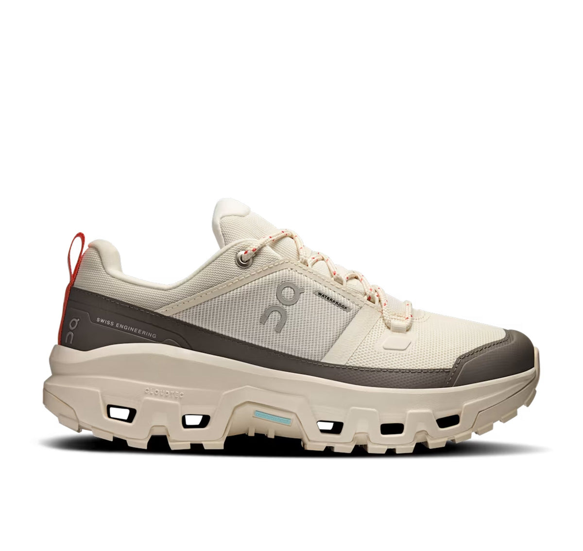 On Women Cloudrock Low Waterproof Ivory Hiking Shoes product image 1, provided for visual reference and product detail review