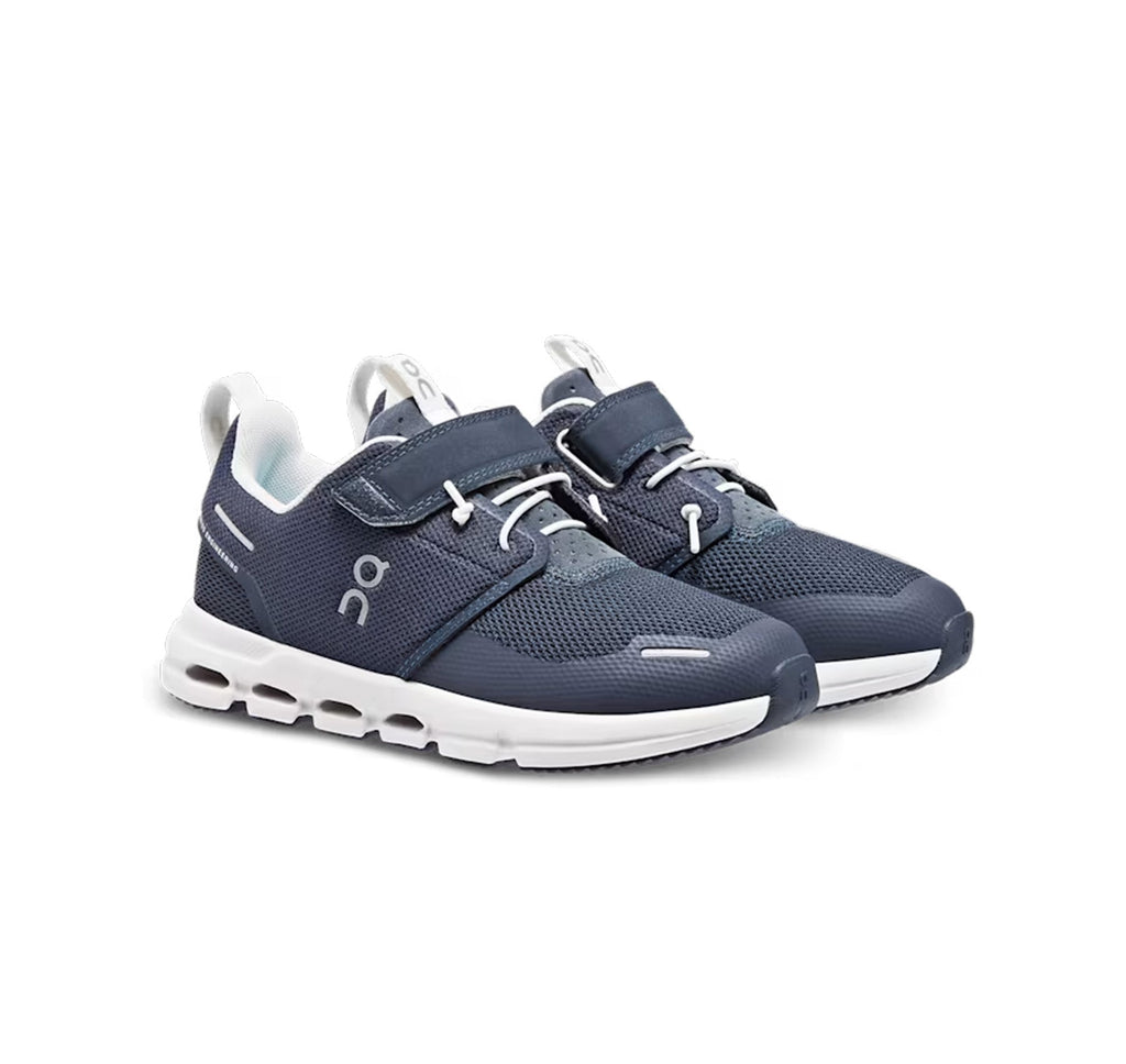 On Little Kids' Cloud Play Midnight/White Athletic Shoes product image 2, provided for visual reference and product detail