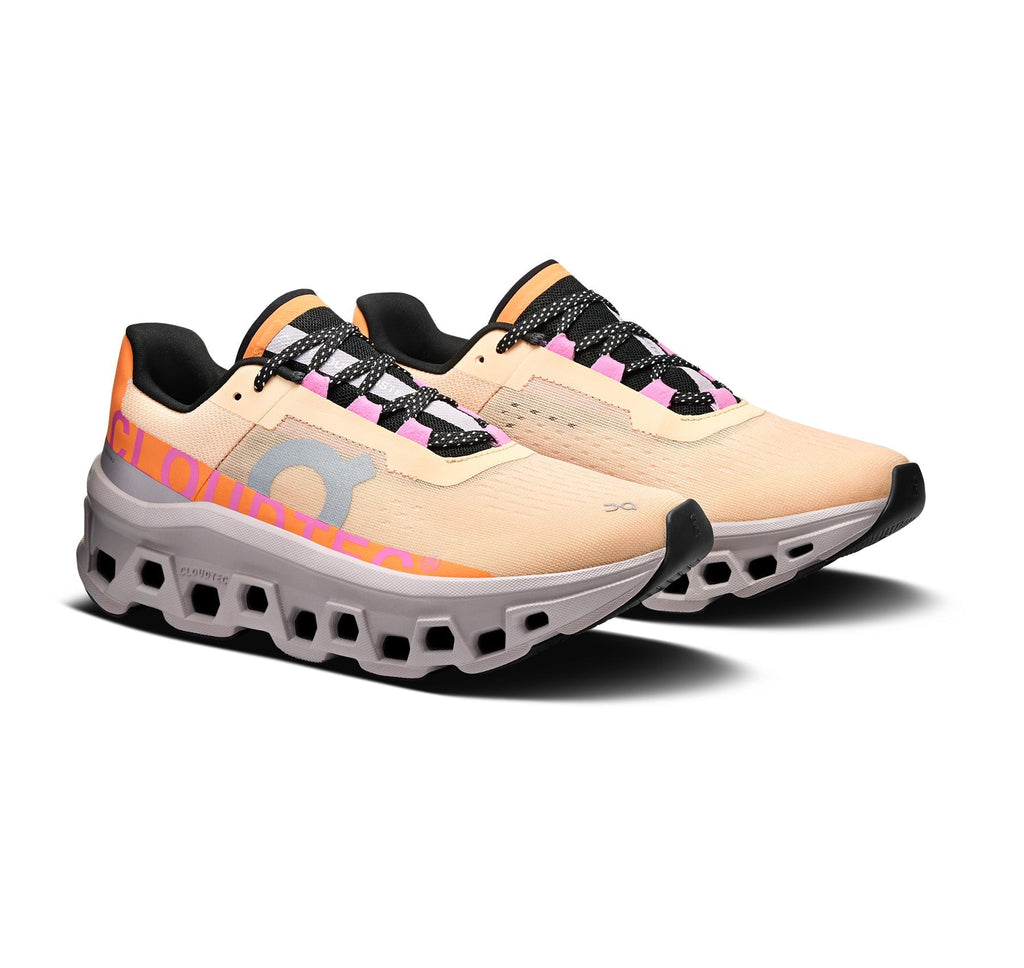 On Women Cloudmonster Orange/Grey Running Shoes product image 2, provided for visual reference and product detail review