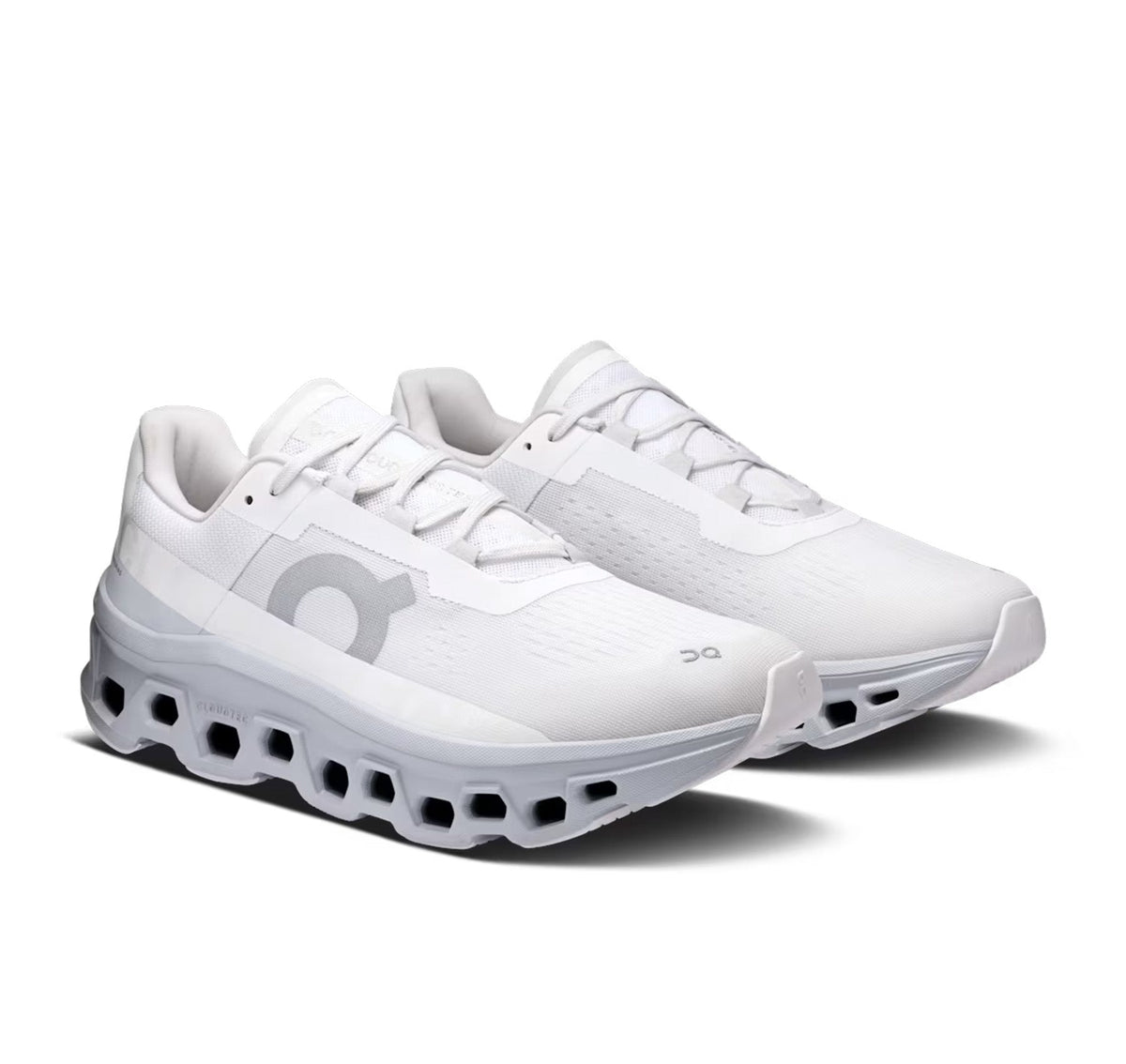 On Men Cloudmonster White/Glacier Running Shoes product image 2, provided for visual reference and product detail review