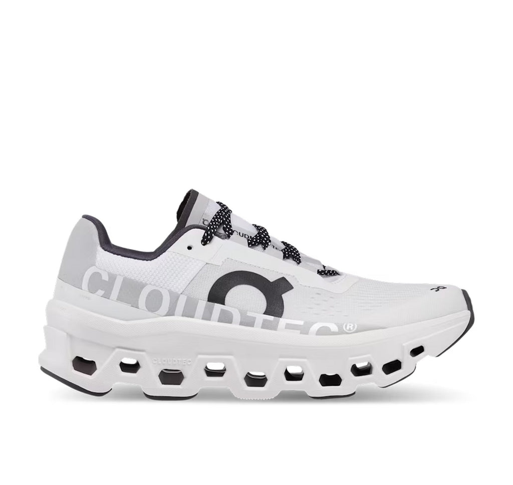 On Women Cloudmonster All White Running Shoes product image 1, provided for visual reference and product detail review