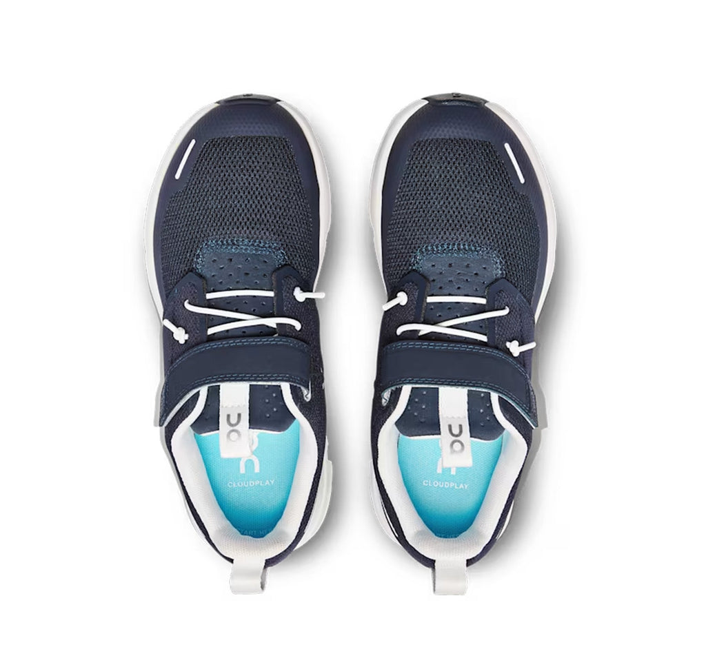 On Little Kids' Cloud Play Midnight/White Athletic Shoes product image 3, provided for visual reference and product detail