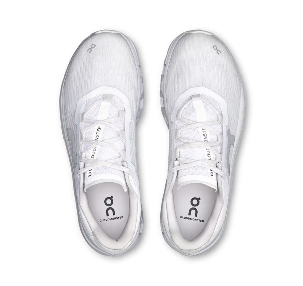 On Men Cloudmonster White/Glacier Running Shoes product image 3, provided for visual reference and product detail review