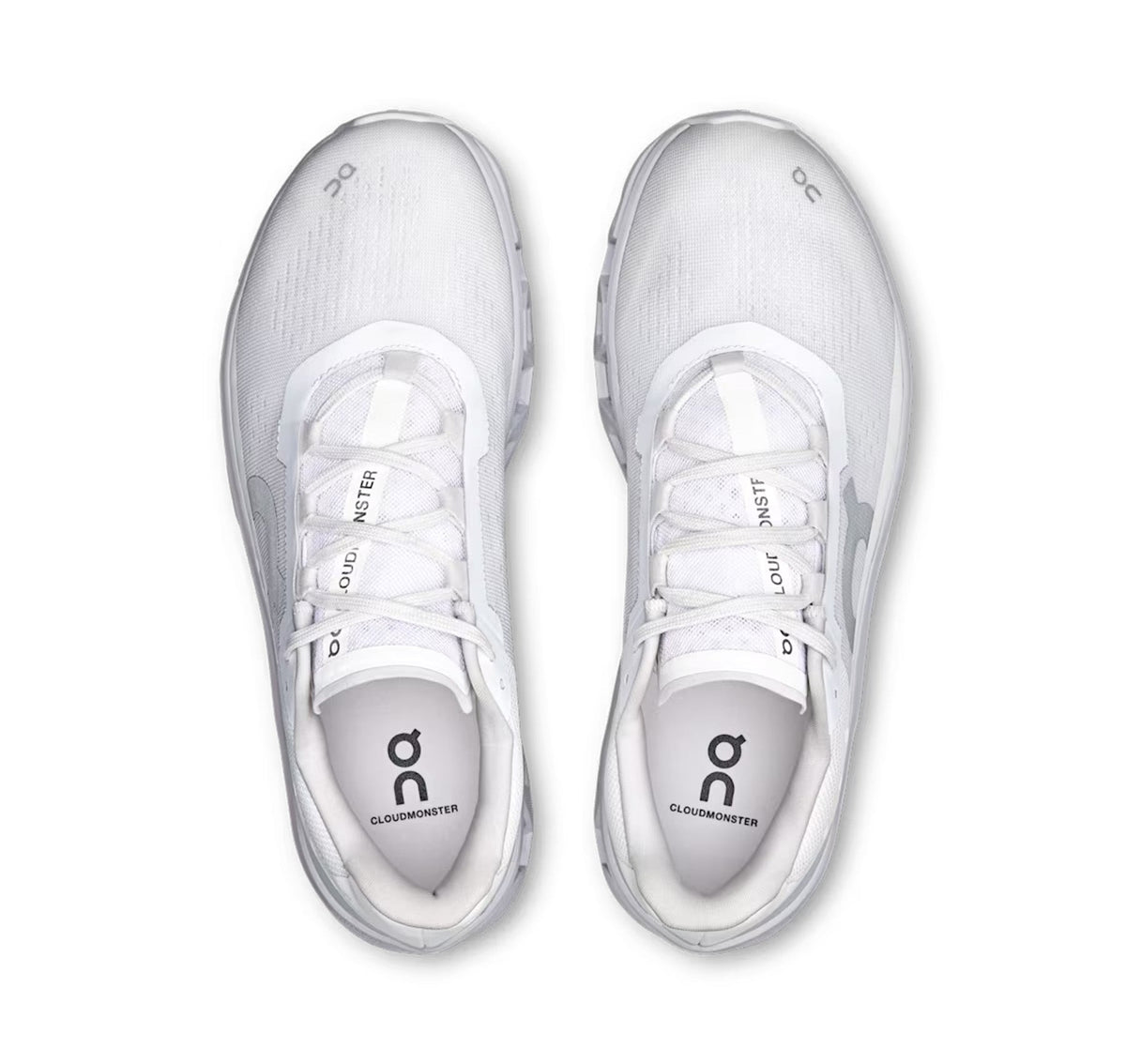 On Men Cloudmonster White/Glacier Running Shoes product image 3, provided for visual reference and product detail review