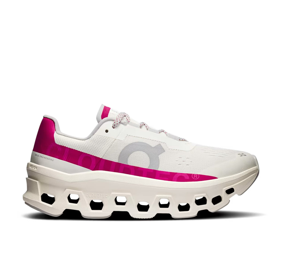 On Women Cloudmonster Ivory/Grenadine Running Shoes product image 1, provided for visual reference and product detail review