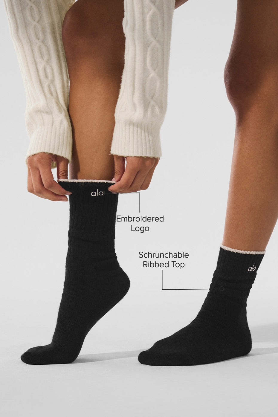 Unisex Wool Cashmere Light Frosted Sock - Black/Ivory product image 2, provided for visual reference and product detail