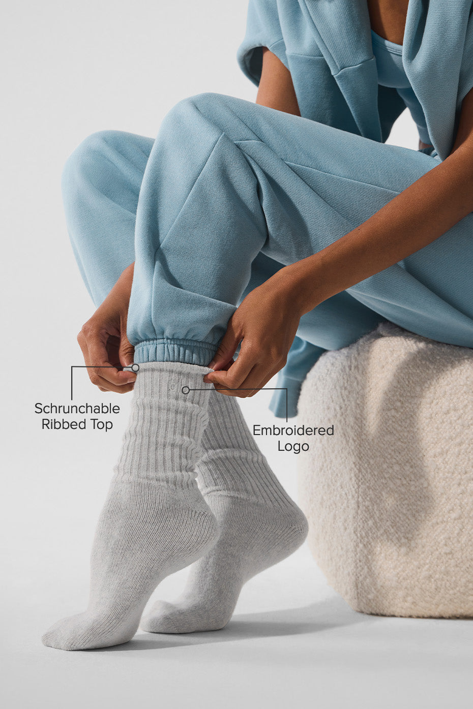 Unisex Wool Cashmere Light Frosted Sock - Light Heather Grey/Ivory product image 2, provided for visual reference and