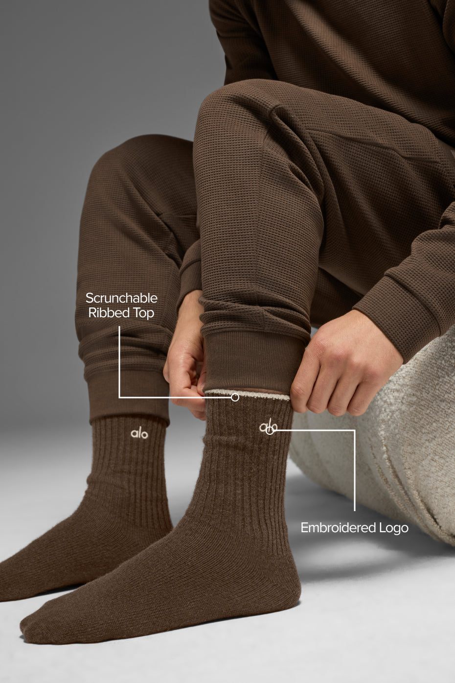 Unisex Wool Cashmere Light Frosted Sock - Espresso Heather/Ivory product image 2, provided for visual reference and product