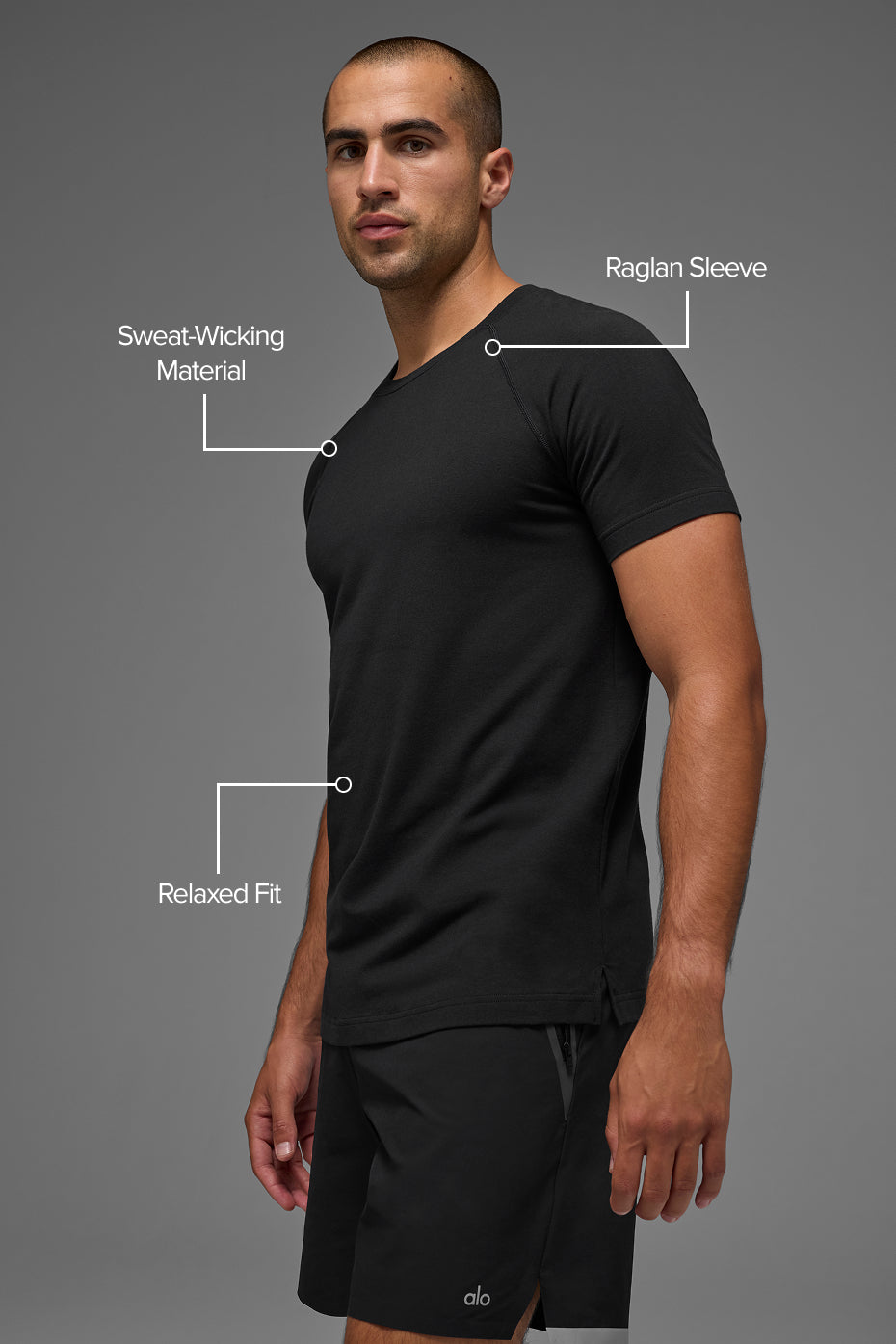 ALO Vapor Crewneck Short Sleeve - Black product image 2, provided for visual reference and product detail review