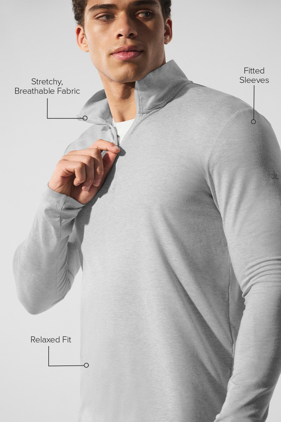 Conquer 1/4 Zip Reform Long Sleeve - Athletic Heather Grey product image 2, provided for visual reference and product detail