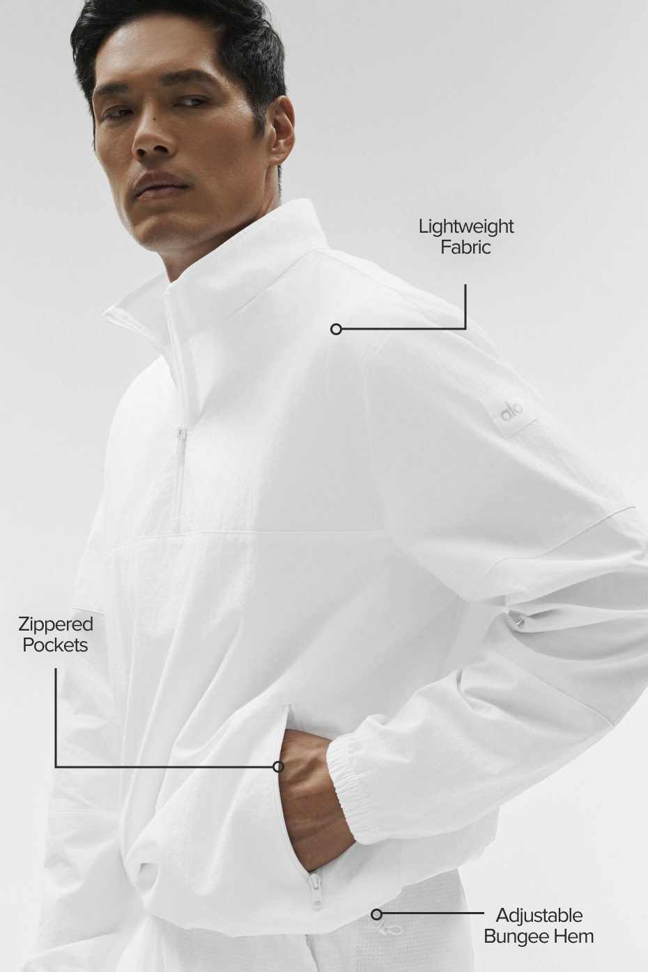 Light Weight Takeaway Track Pullover - White product image 2, provided for visual reference and product detail review