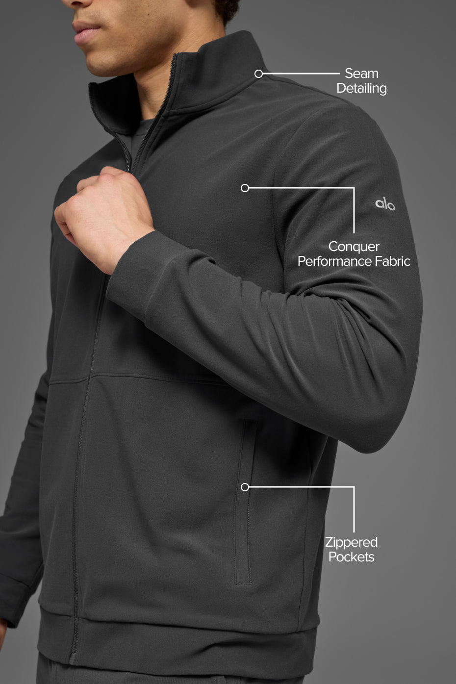 Conquer Max Mock Neck Full Zip - Anthracite product image 2, provided for visual reference and product detail review