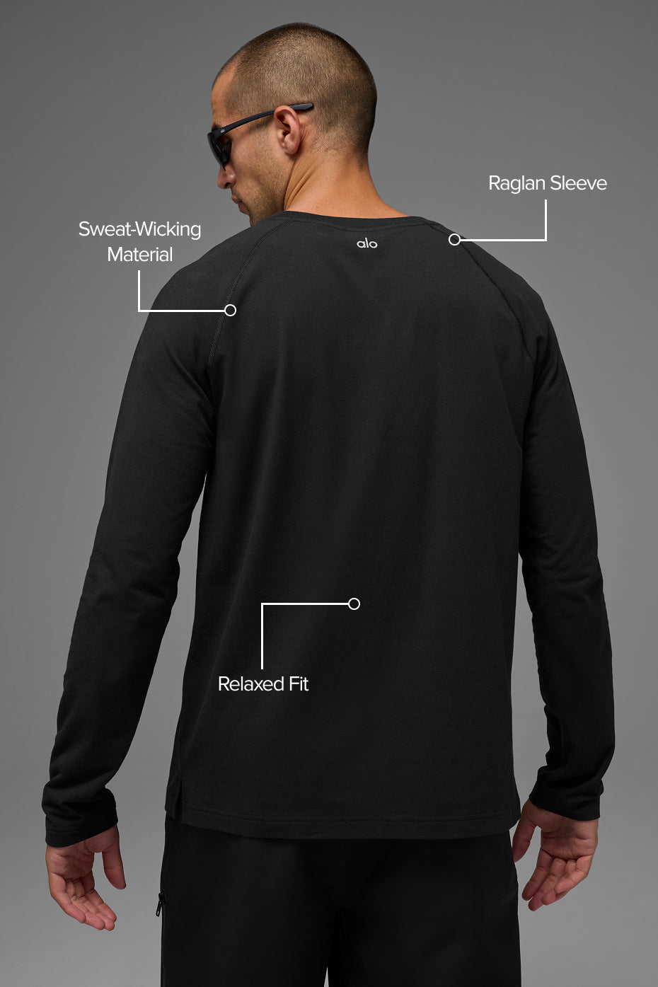 ALO Vapor Crewneck Long Sleeve - Black product image 2, provided for visual reference and product detail review