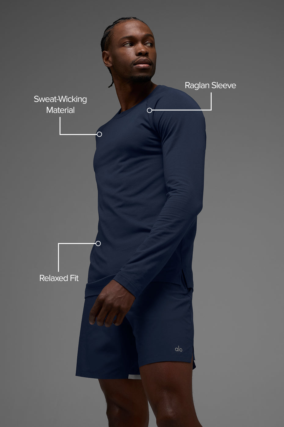 ALO Vapor Crewneck Long Sleeve - Navy product image 2, provided for visual reference and product detail review
