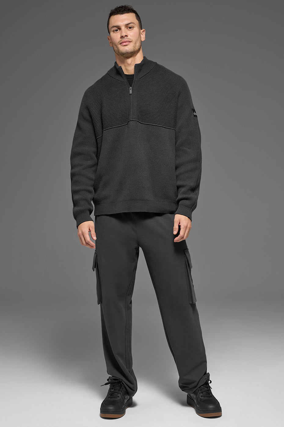 Domain Shift Rib Knit 1/4 Zip Sweater - Anthracite product image 6, provided for visual reference and product detail review