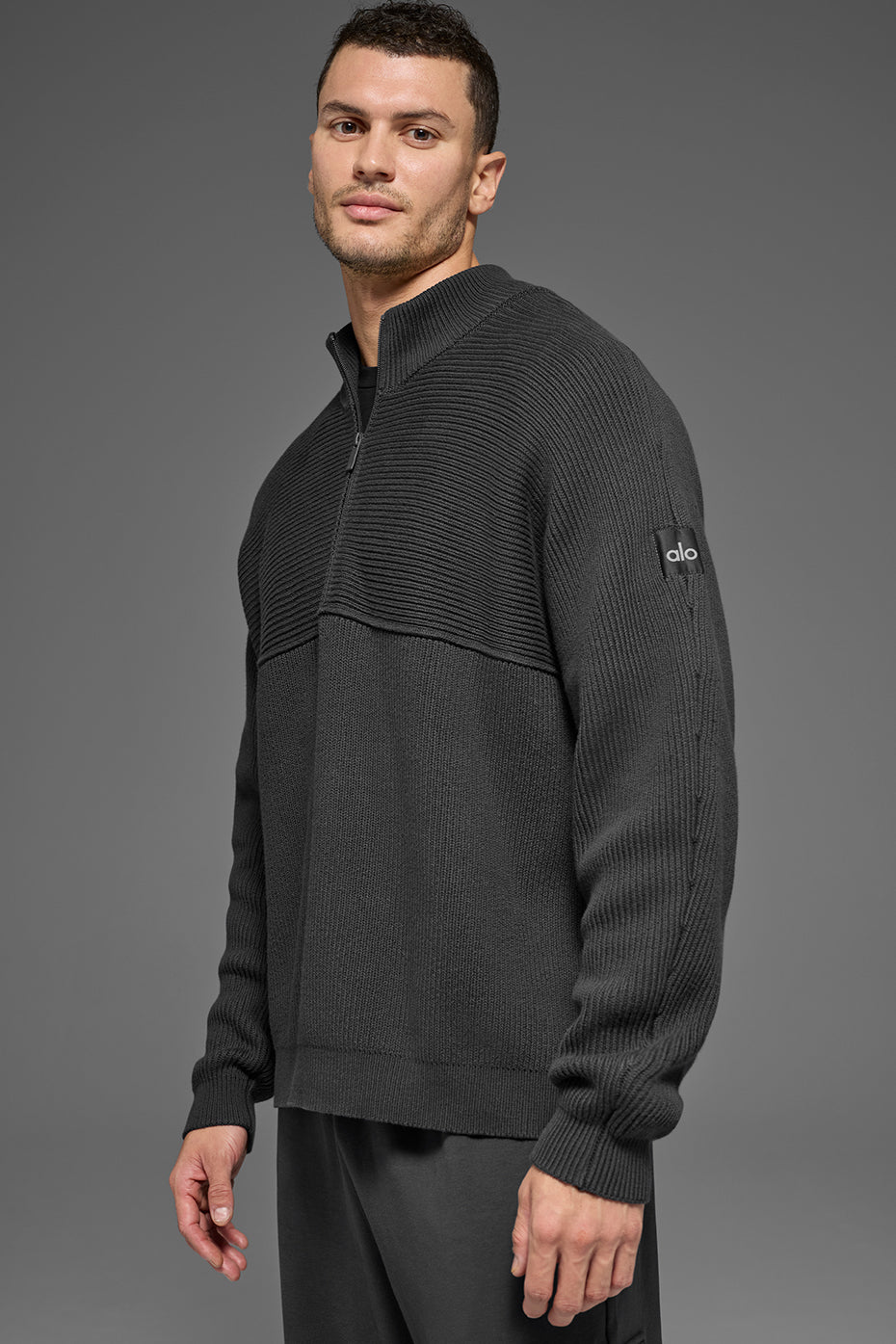 Domain Shift Rib Knit 1/4 Zip Sweater - Anthracite product image 3, provided for visual reference and product detail review
