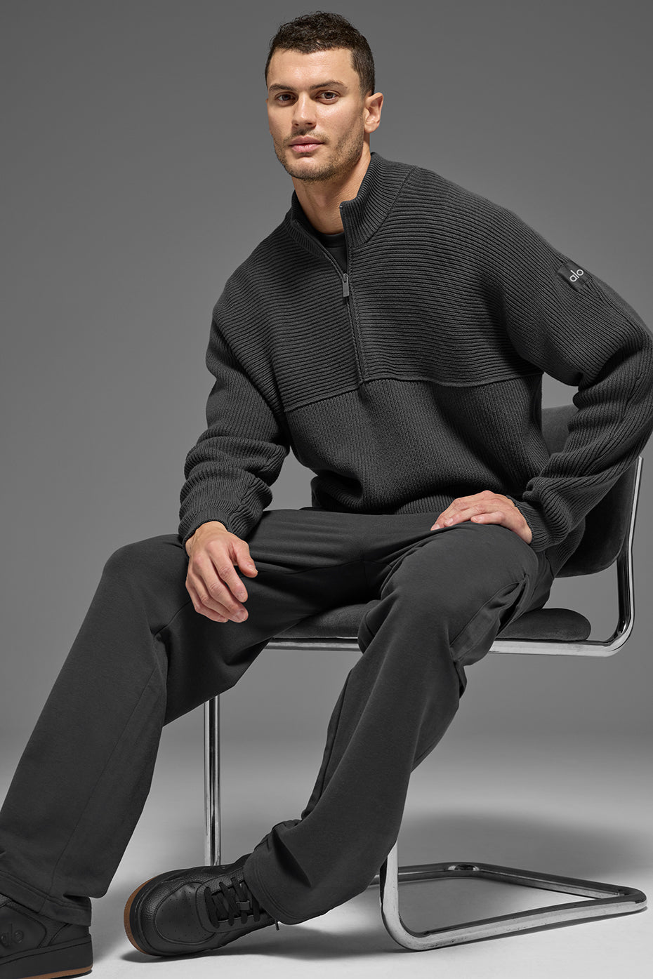 Domain Shift Rib Knit 1/4 Zip Sweater - Anthracite product image 5, provided for visual reference and product detail review