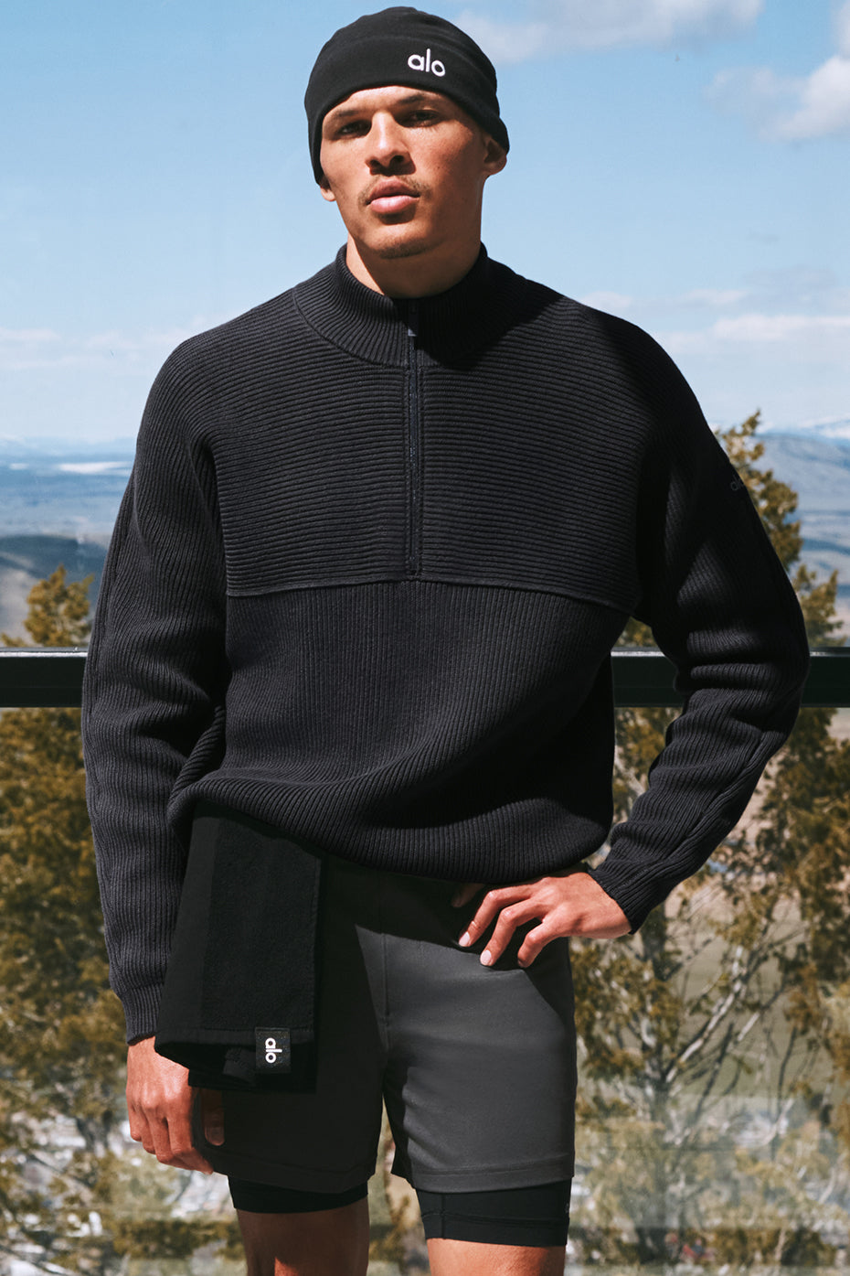 Domain Shift Rib Knit 1/4 Zip Sweater - Anthracite product image 1, provided for visual reference and product detail review