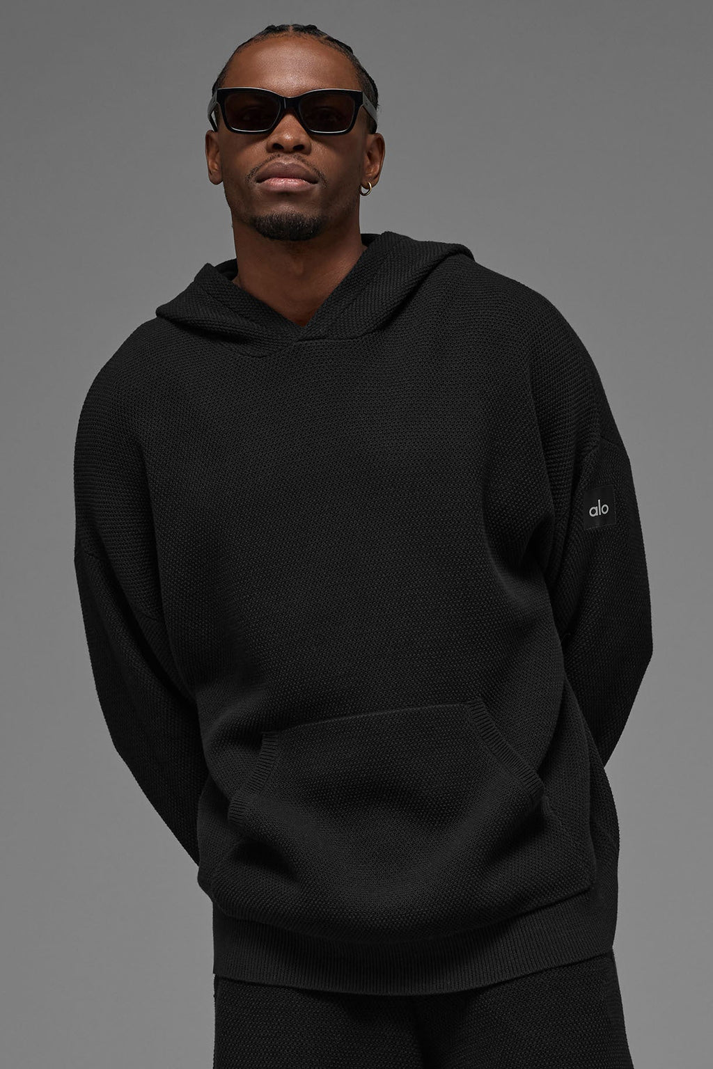 Sports Club Sweater Knit Hoodie - Black product image 1, provided for visual reference and product detail review