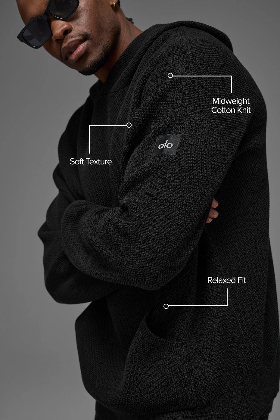Sports Club Sweater Knit Hoodie - Black product image 2, provided for visual reference and product detail review