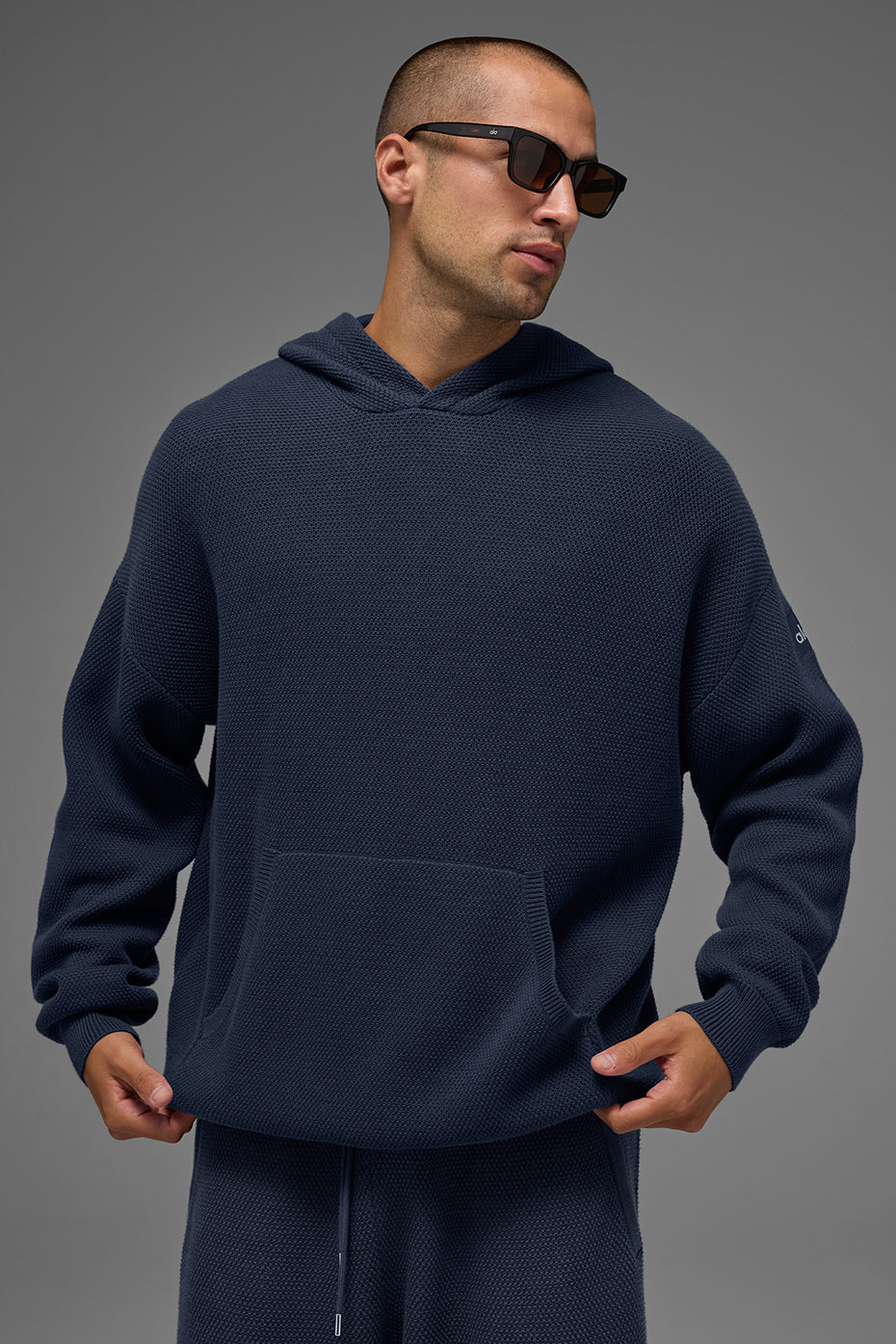 Sports Club Sweater Knit Hoodie - Navy product image 1, provided for visual reference and product detail review