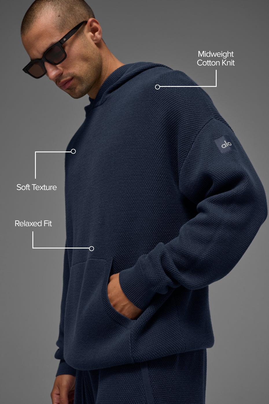 Sports Club Sweater Knit Hoodie - Navy product image 2, provided for visual reference and product detail review