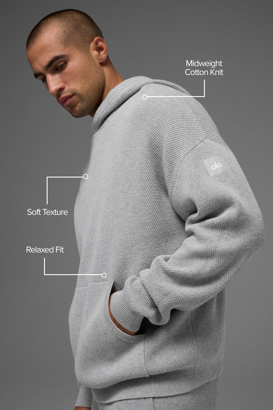 Sports Club Sweater Knit Hoodie - Athletic Heather Grey product image 2, provided for visual reference and product detail