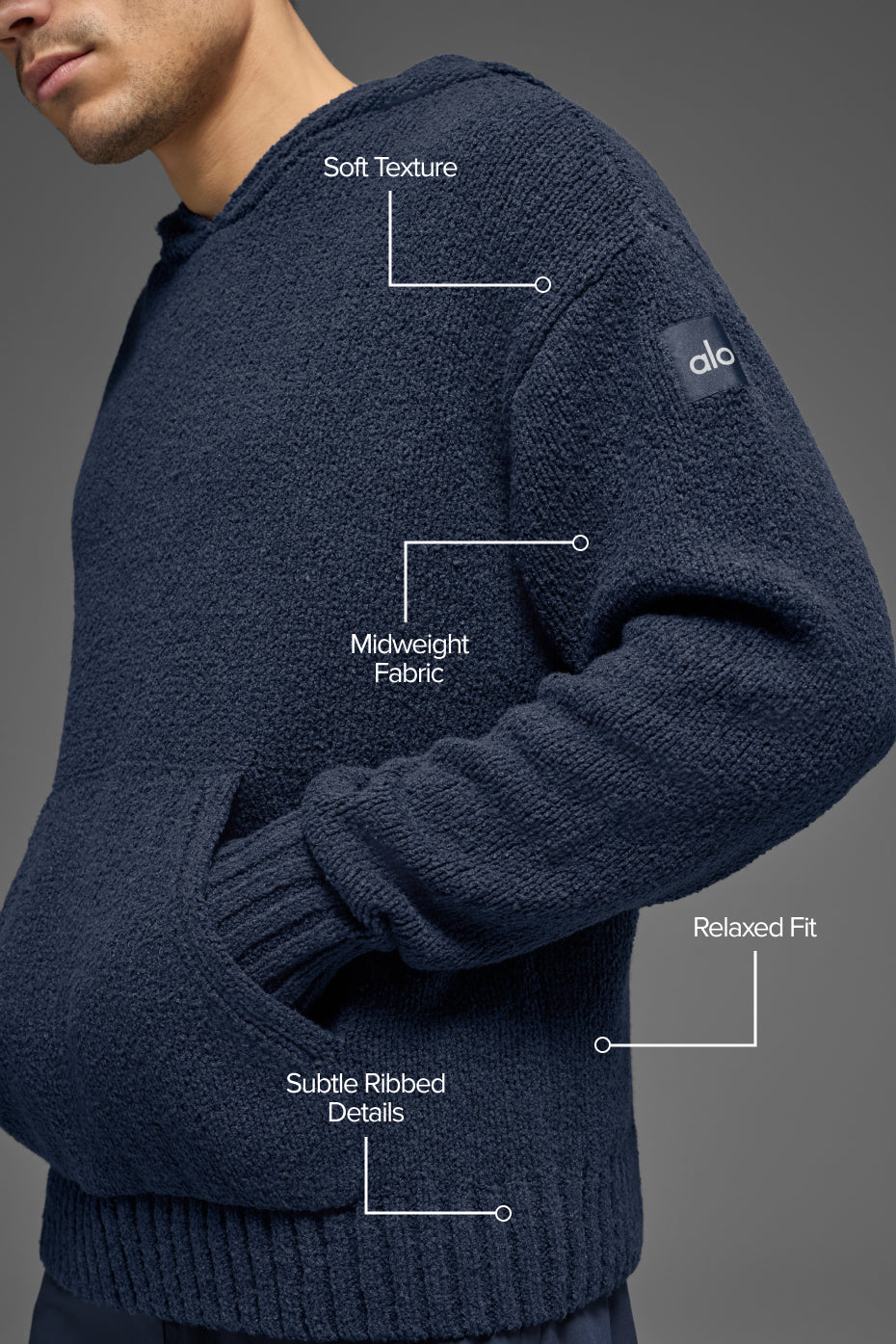 Textured Knit Hoodie - Navy product image 2, provided for visual reference and product detail review