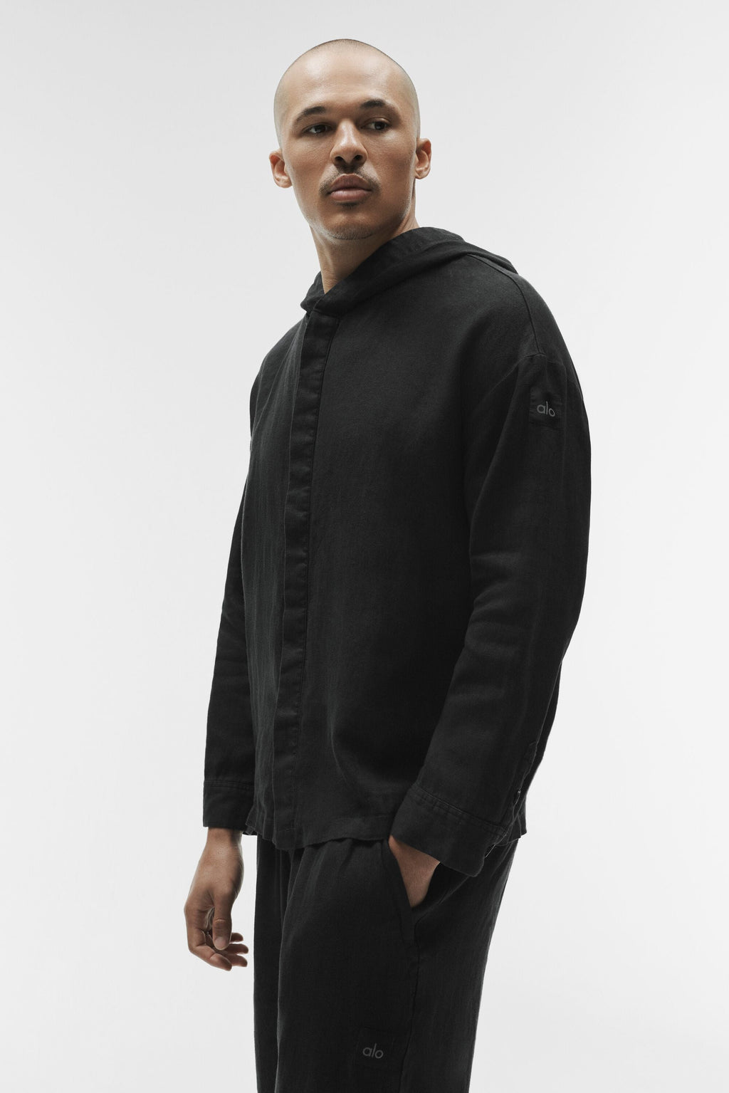 Linen Days Button Up Hoodie - Black product image 3, provided for visual reference and product detail review