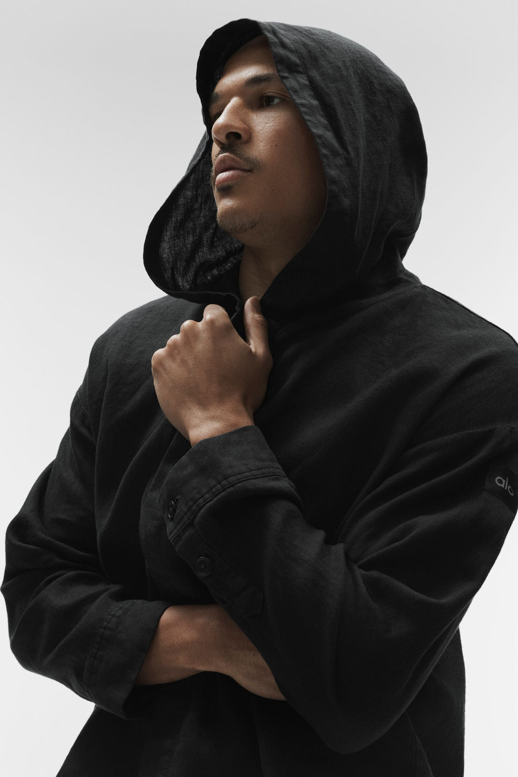 Linen Days Button Up Hoodie - Black product image 5, provided for visual reference and product detail review