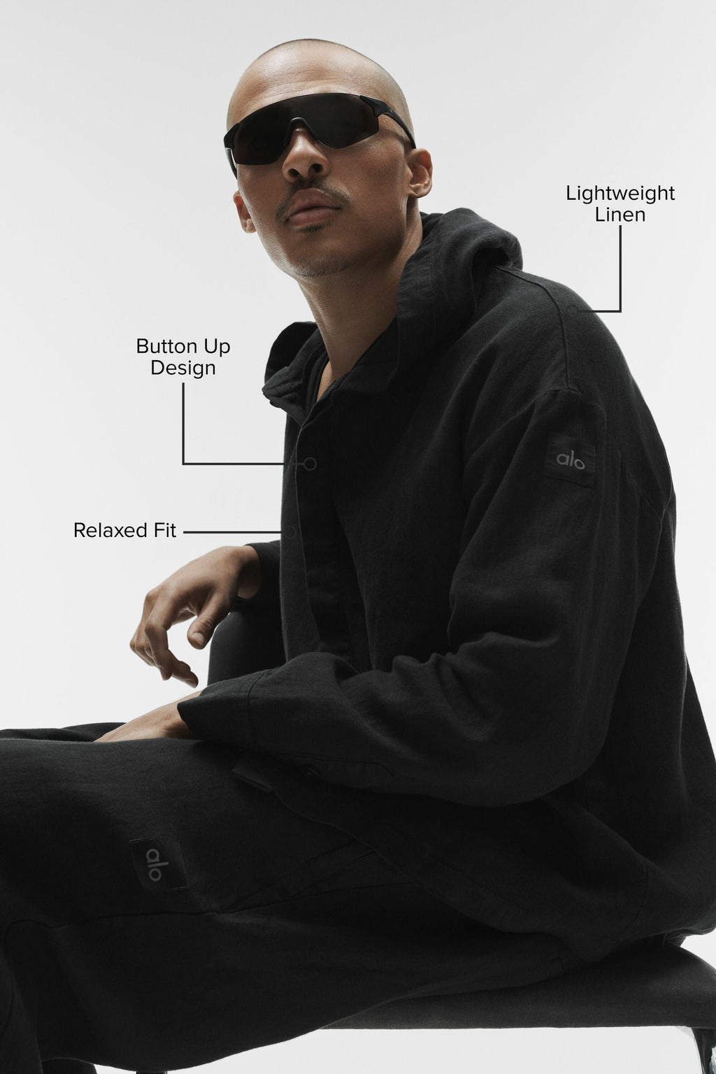 Linen Days Button Up Hoodie - Black product image 2, provided for visual reference and product detail review