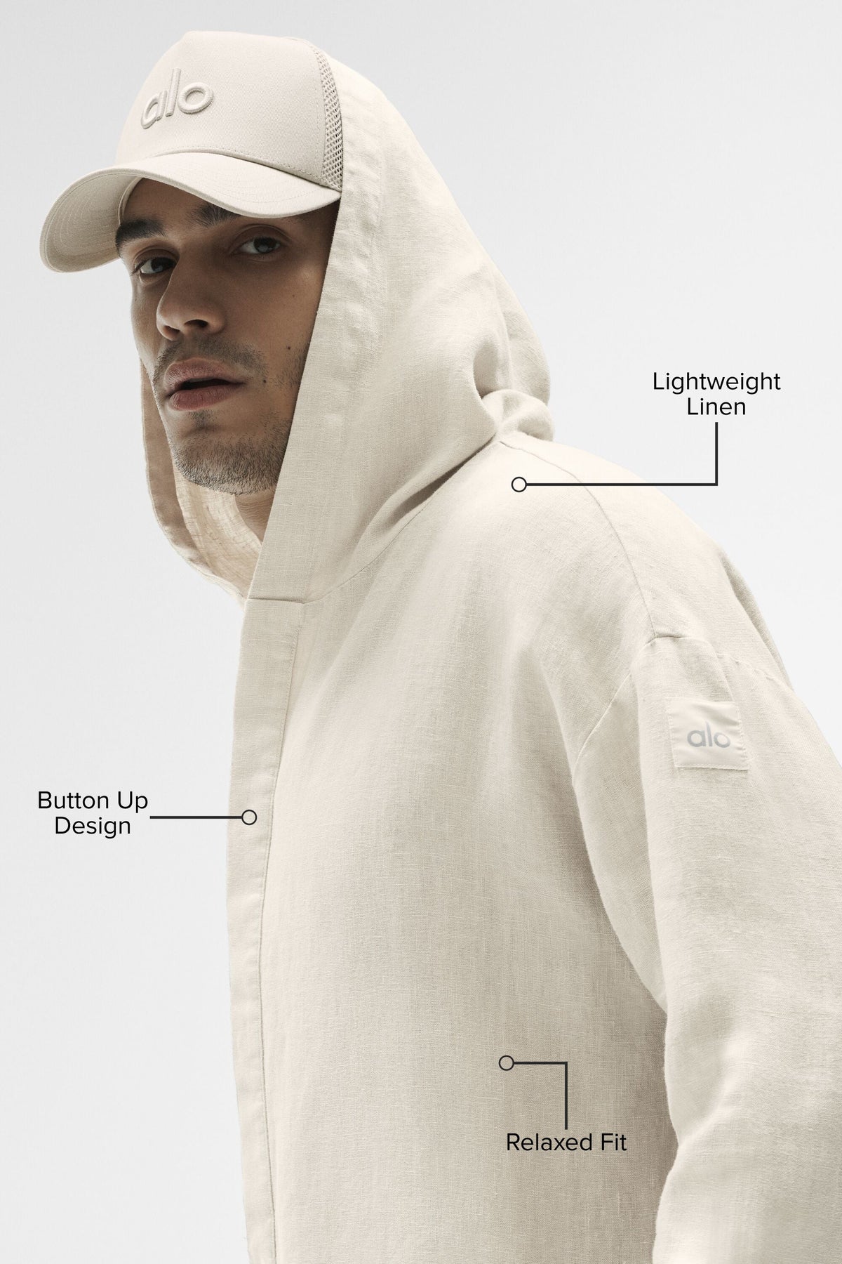 Linen Days Button Up Hoodie - Bone product image 2, provided for visual reference and product detail review