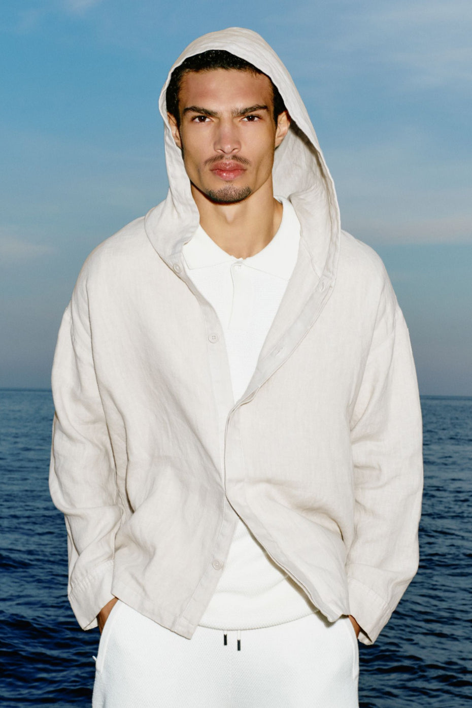 Linen Days Button Up Hoodie - Bone product image 1, provided for visual reference and product detail review