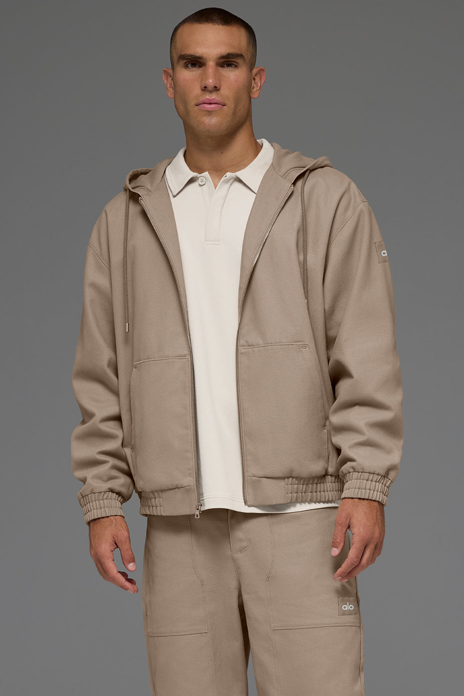 Cotton Canvas Full Zip Hoodie - Gravel product image 3, provided for visual reference and product detail review