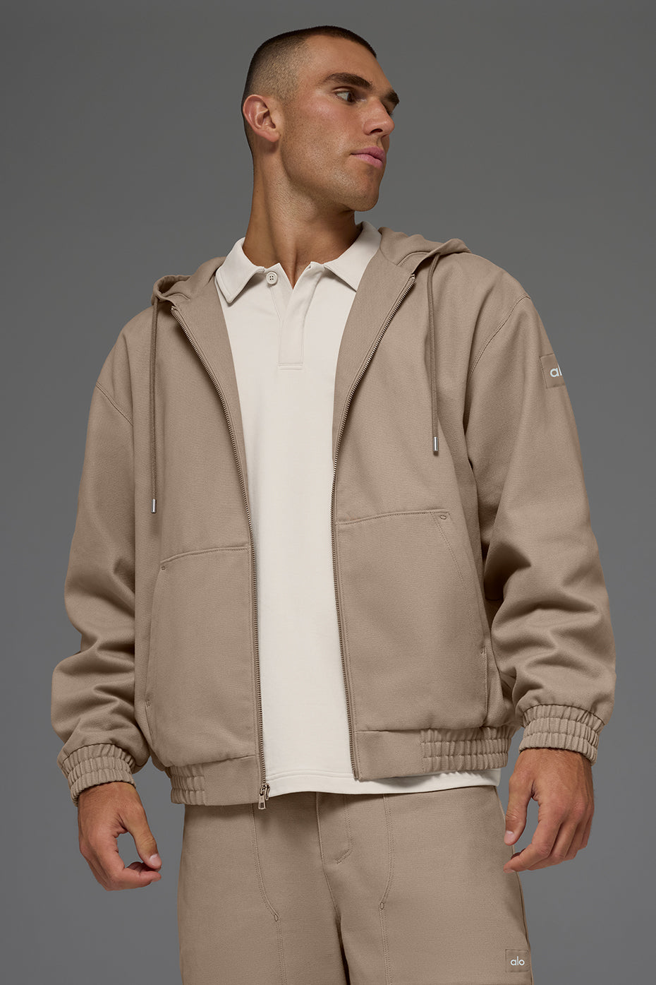 Cotton Canvas Full Zip Hoodie - Gravel product image 6, provided for visual reference and product detail review
