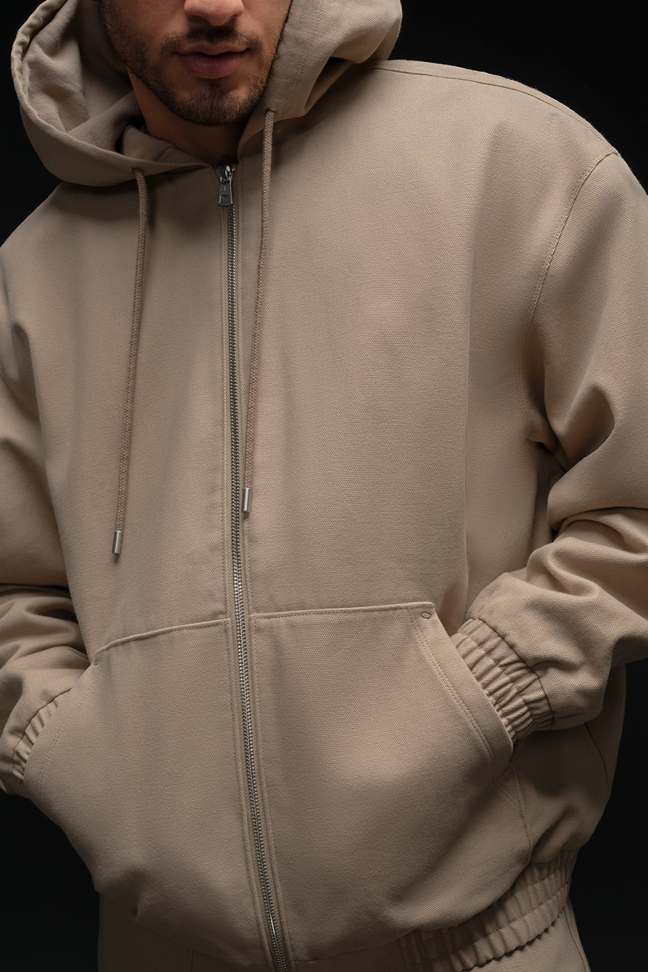 Cotton Canvas Full Zip Hoodie - Gravel product image 1, provided for visual reference and product detail review