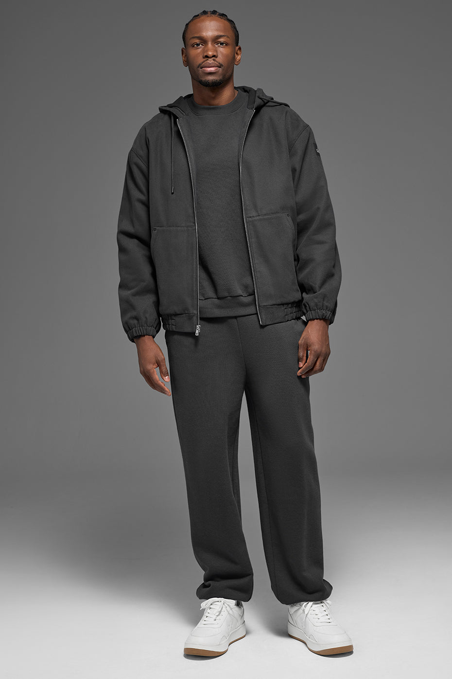 Cotton Canvas Full Zip Hoodie - Anthracite product image 4, provided for visual reference and product detail review