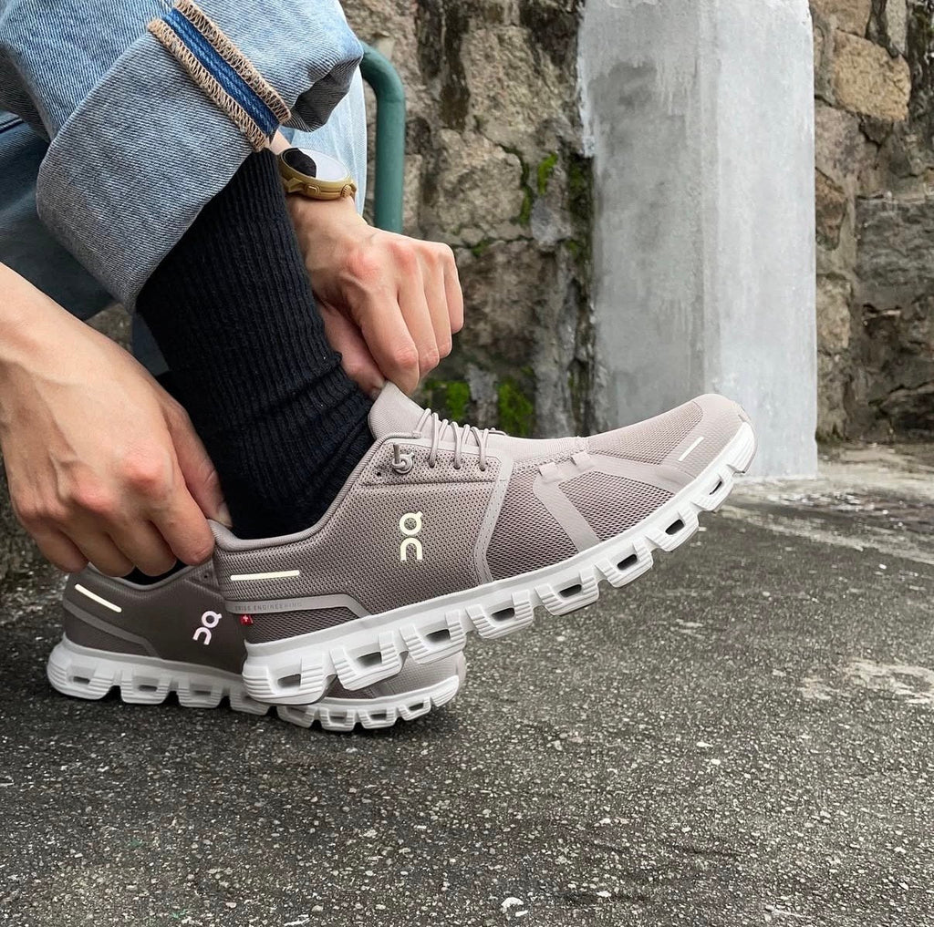 On Cloud 6 Fog White Lifestyle Sneakers product image 2, provided for visual reference and product detail review
