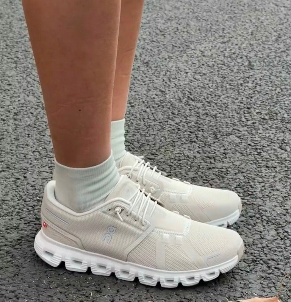 On Cloud 6 Pearl White Lifestyle Sneakers product image 2, provided for visual reference and product detail review