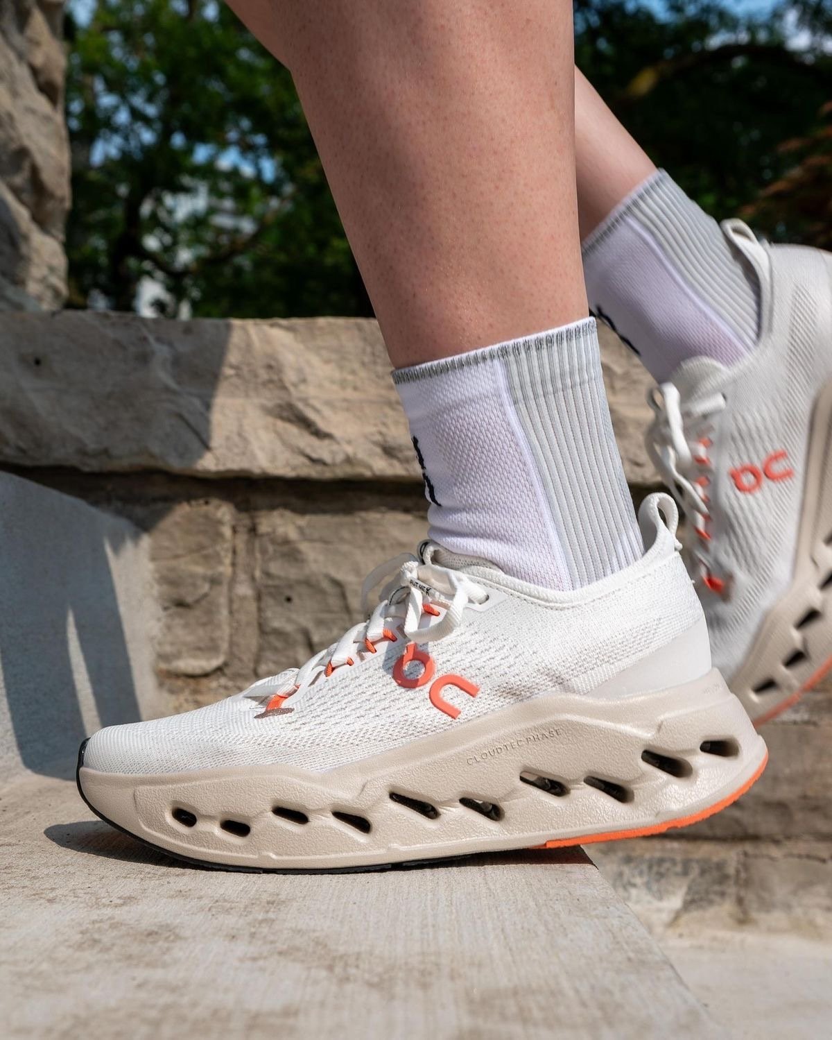 On Cloudsurfer Max Ivory Salmon Running Shoes product image 2, provided for visual reference and product detail review