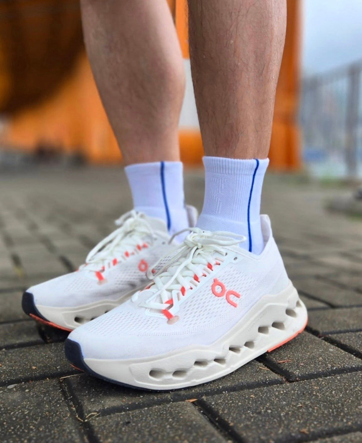 On Cloudsurfer Max Ivory Salmon Running Shoes product image 4, provided for visual reference and product detail review