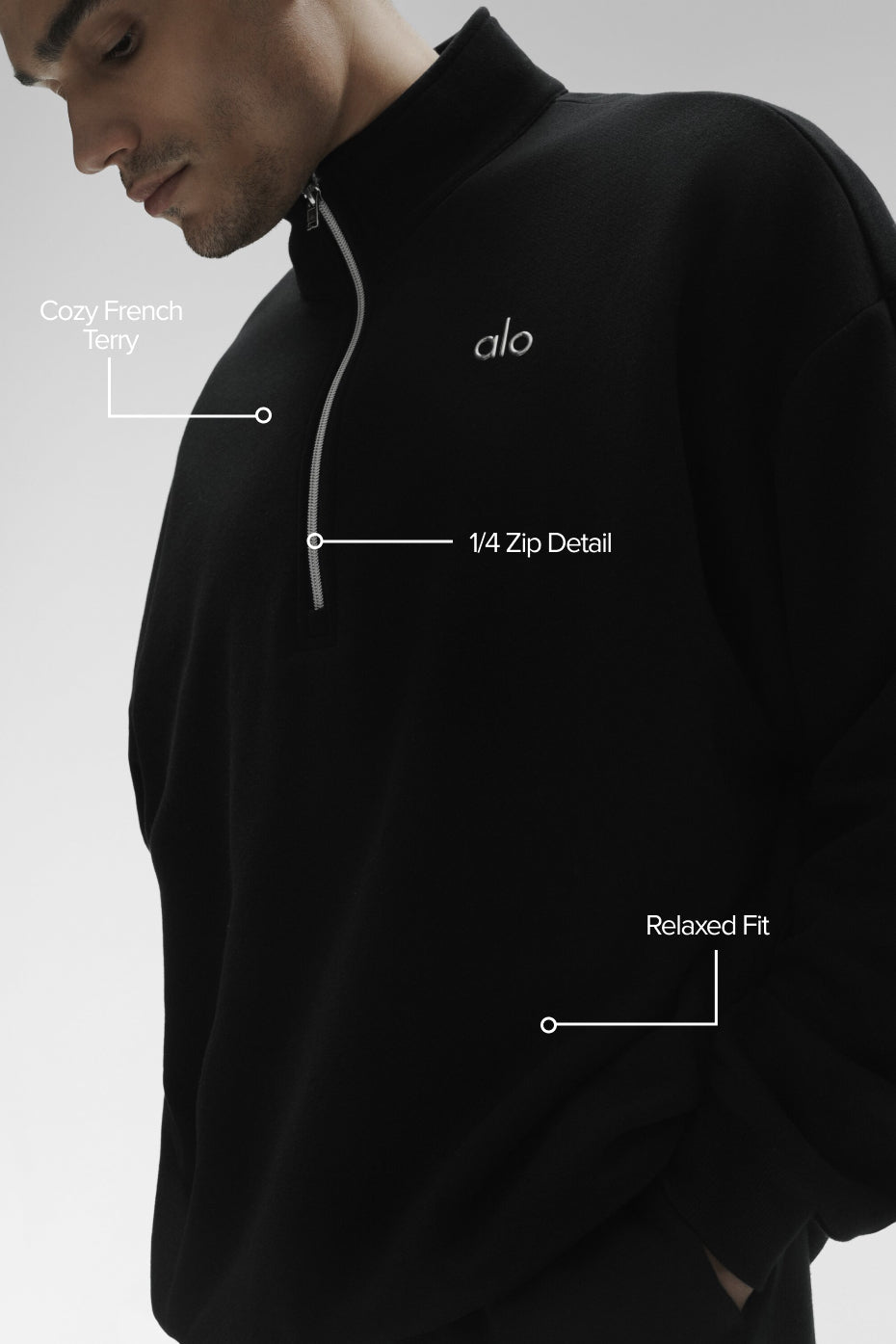 Accolade 1/4 Zip Pullover - Black product image 2, provided for visual reference and product detail review