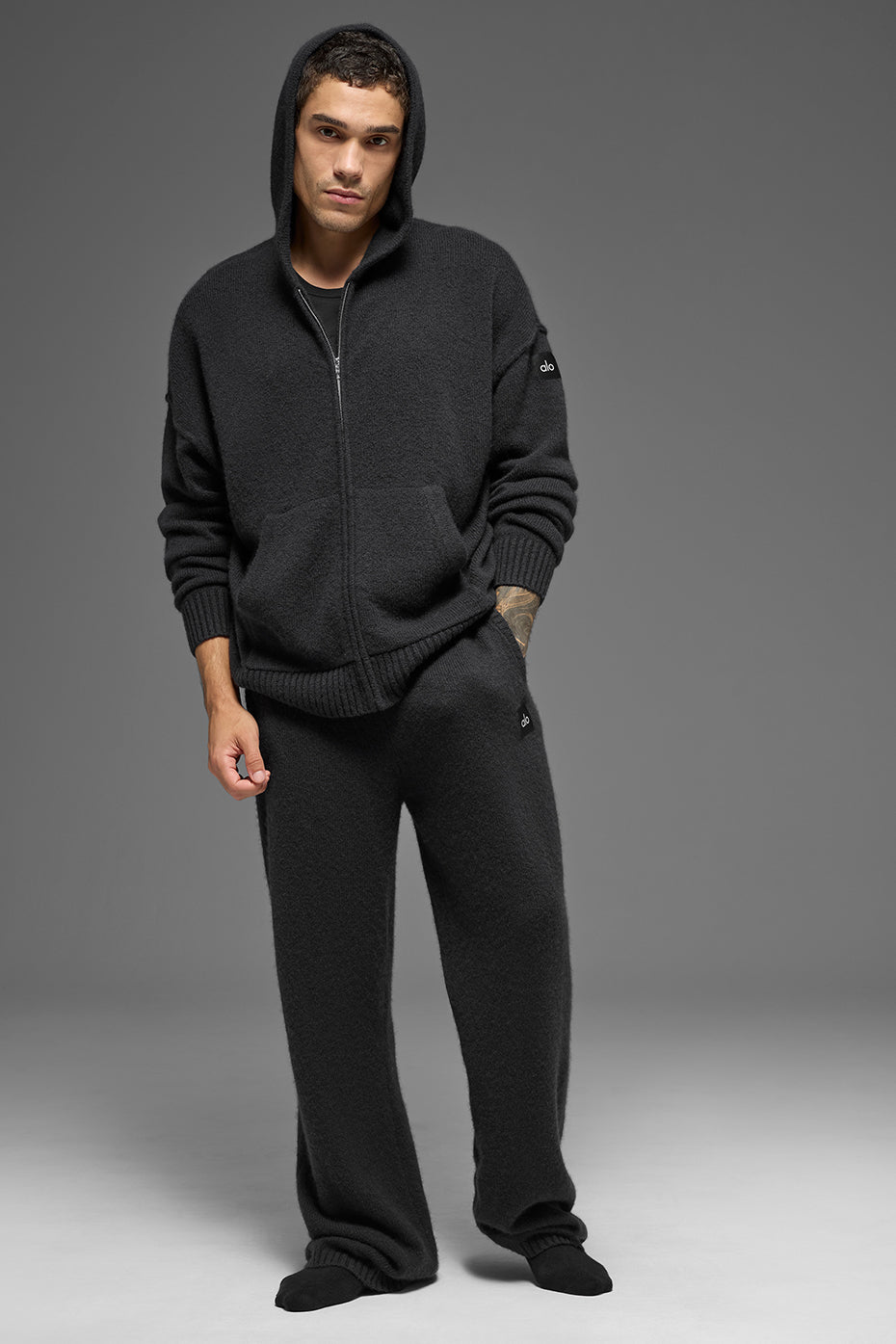Wool Cashmere New Class Full Zip Hoodie - Black product image 4, provided for visual reference and product detail review