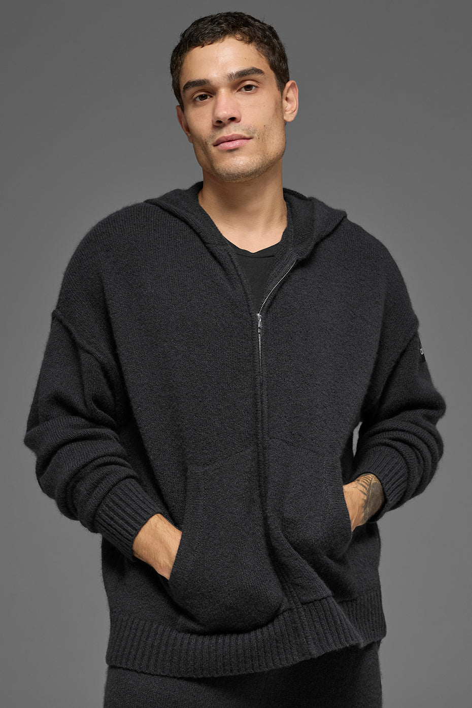 Wool Cashmere New Class Full Zip Hoodie - Black product image 1, provided for visual reference and product detail review