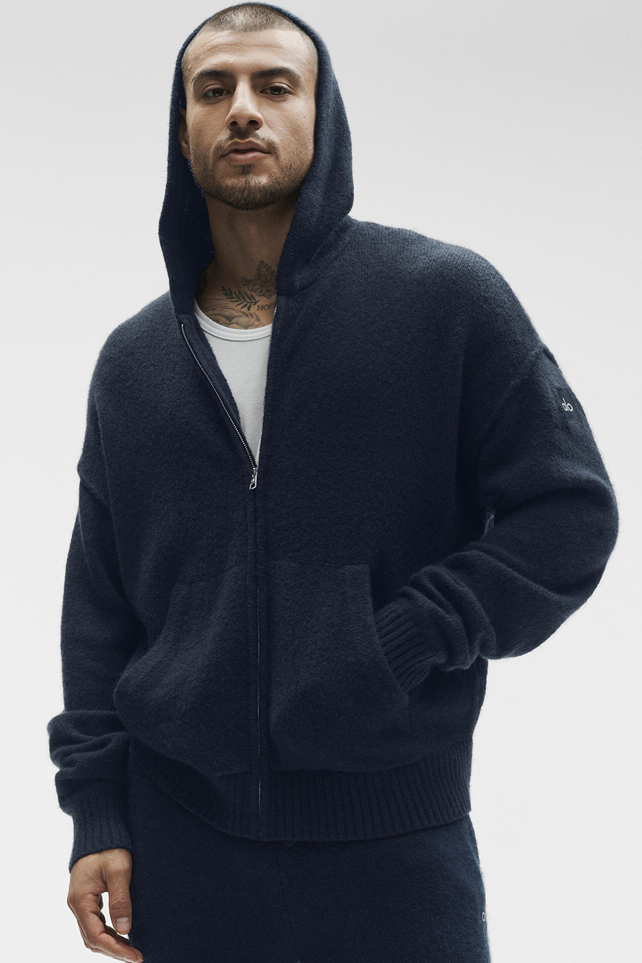 Wool Cashmere New Class Full Zip Hoodie - Navy product image 1, provided for visual reference and product detail review