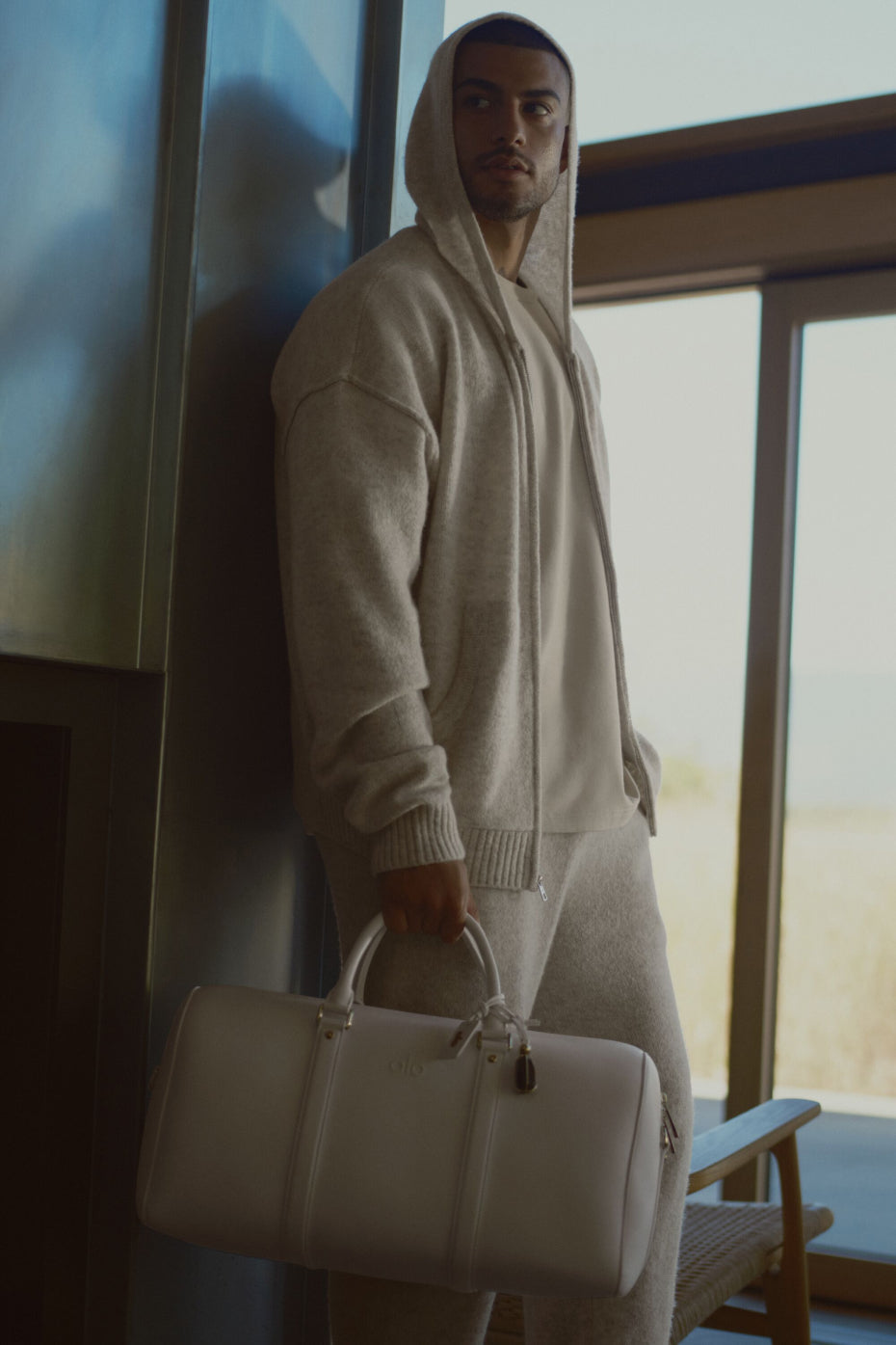 Wool Cashmere New Class Full Zip Hoodie - Oatmeal Heather product image 1, provided for visual reference and product detail