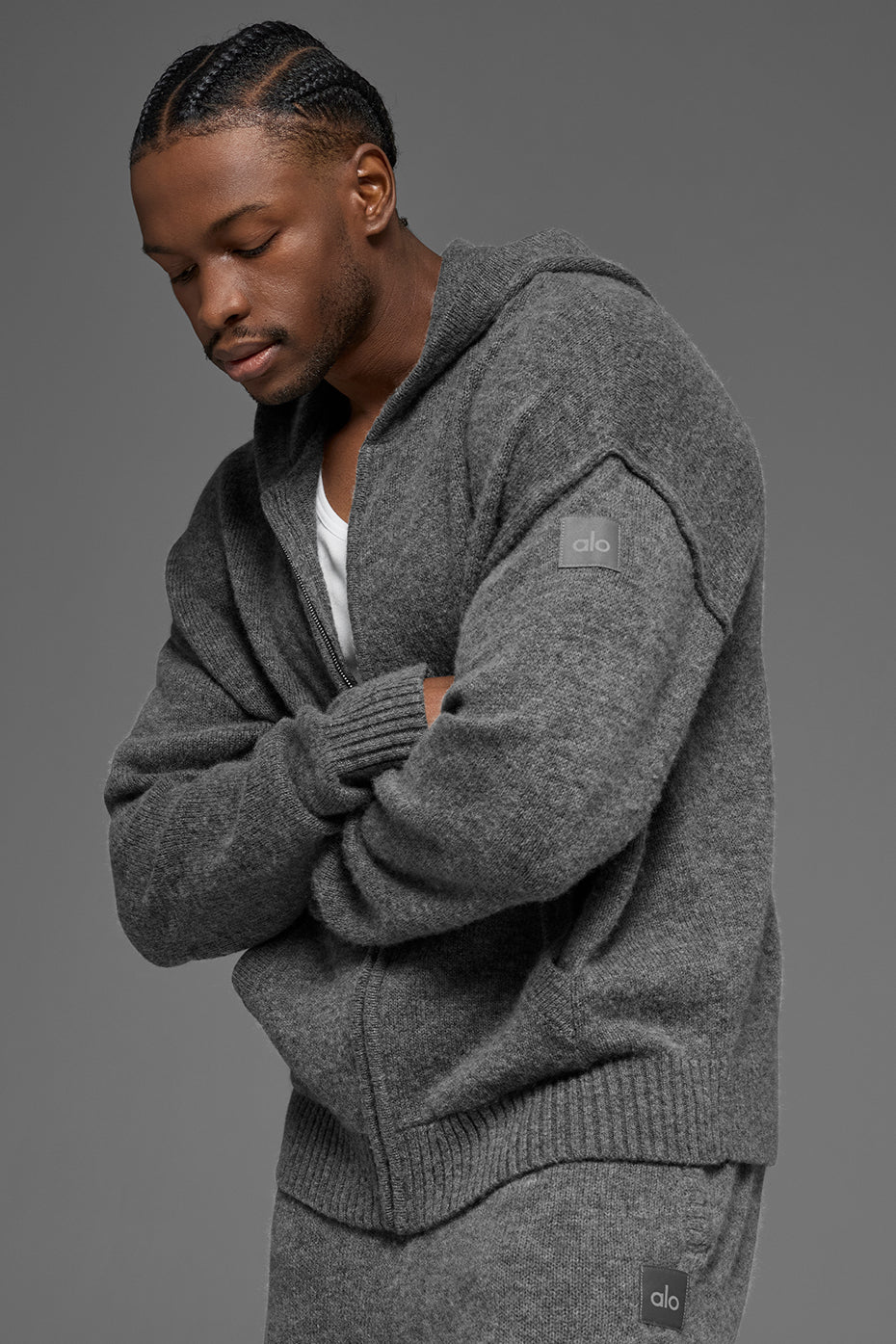 Wool Cashmere New Class Full Zip Hoodie - Platinum Grey product image 3, provided for visual reference and product detail