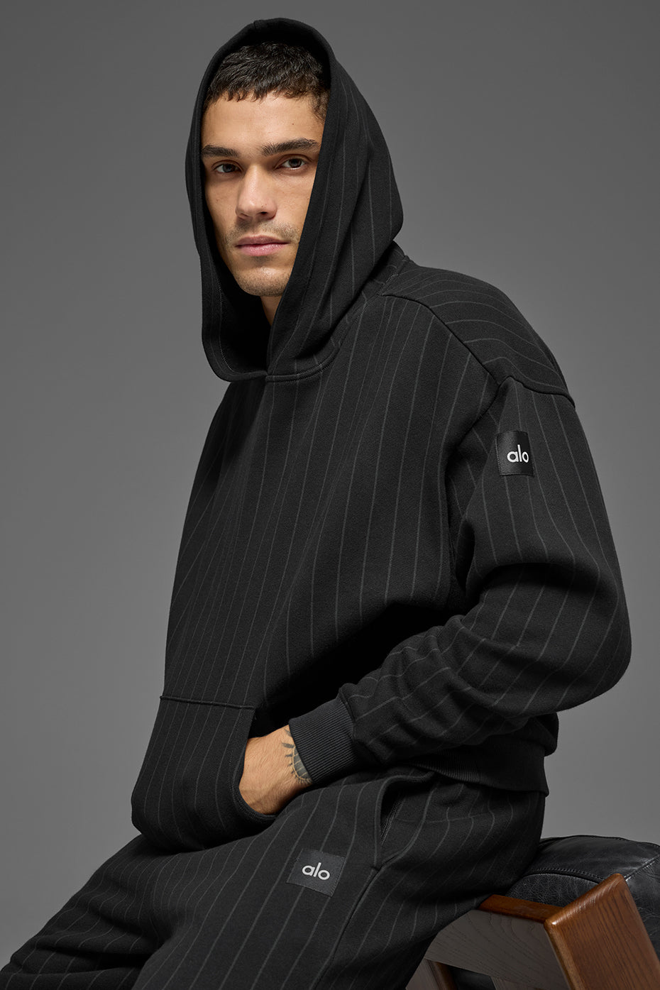 Pinstripe Hoodie - Black Pinstripe product image 4, provided for visual reference and product detail review