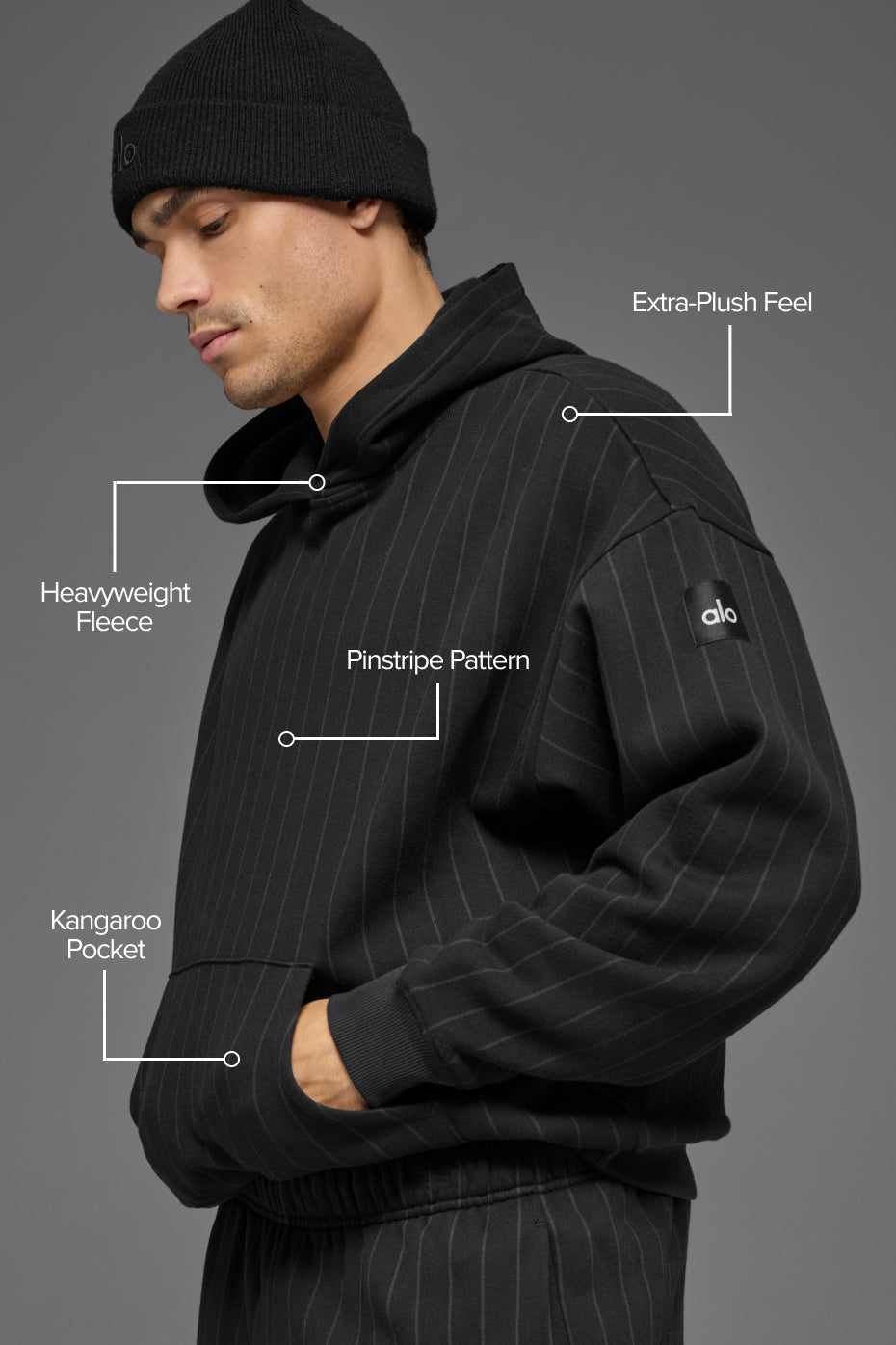 Pinstripe Hoodie - Black Pinstripe product image 2, provided for visual reference and product detail review