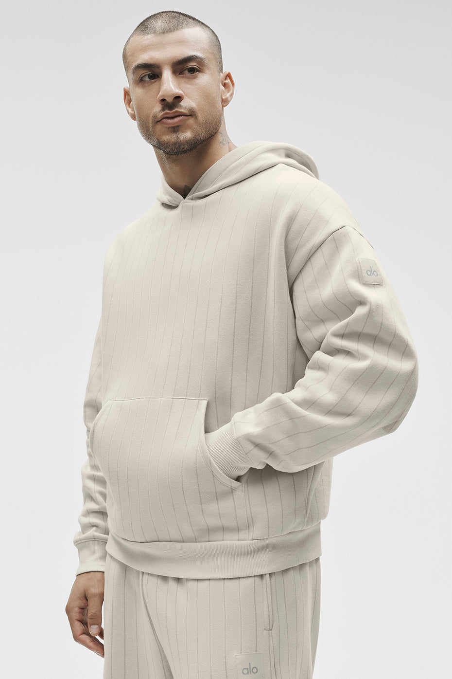 Pinstripe Hoodie - Bone Pinstripe product image 3, provided for visual reference and product detail review